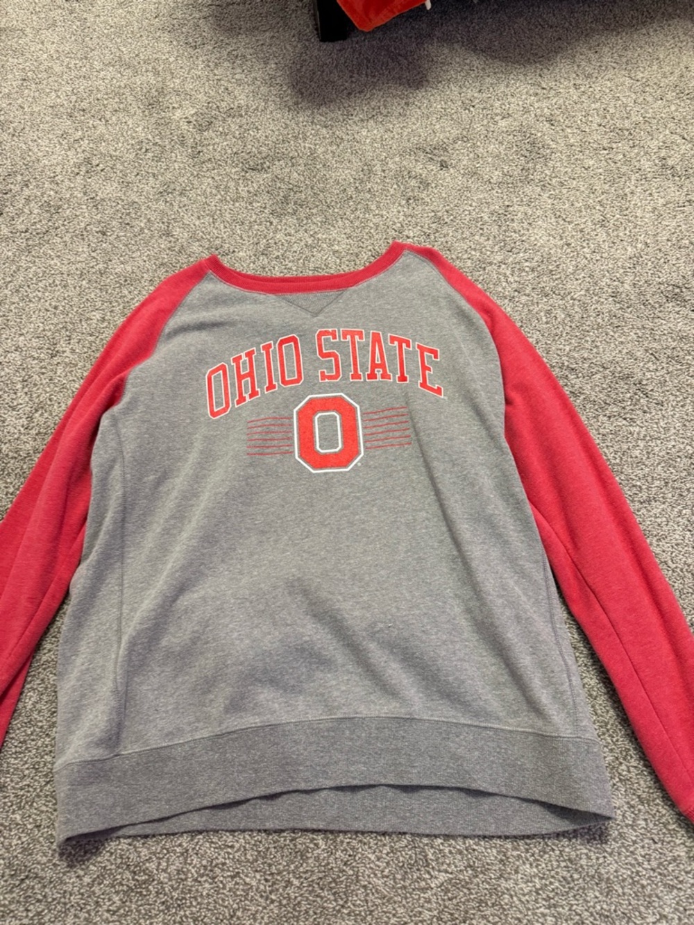 Top of the World Ohio State Gray and Red Raglan Crewneck